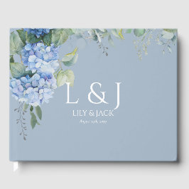 Chic Dusty Blue Floral Hydrangea Bruiloft Gastenbo Gastenboek
