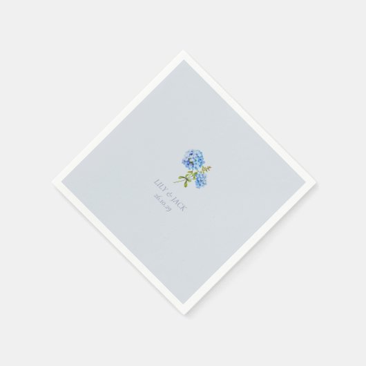 Chic Dusty Blue Floral Hydrangea Bruiloft Servet (Hoek)