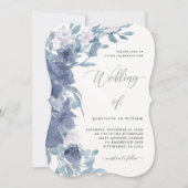 Chic Dusty Blue Floral met kalligrafie bruiloft Kaart (Voorkant)