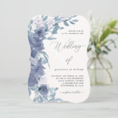Chic Dusty Blue Floral met kalligrafie bruiloft Kaart (Staand voorkant)
