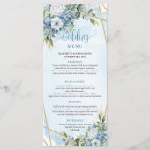 Chic Dusty Blue Flowers Greenery Gold Wedding Menu (Voorkant)