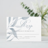 Chic Dusty Blue Foliage Wedding Response RSVP Kaartje (Staand voorkant)