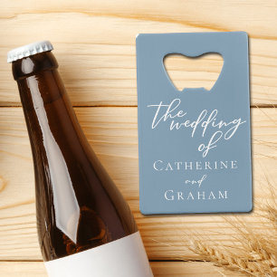 Chic Dusty Blue gepersonaliseerde bruiloft Creditkaart Flessenopener