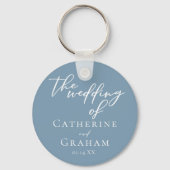 Chic Dusty Blue Gepersonaliseerde Kustbruiloft Sleutelhanger (Voorkant)