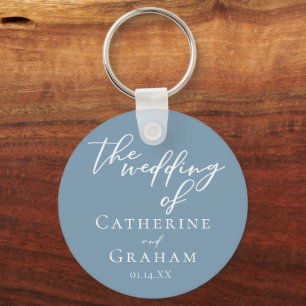 Chic Dusty Blue Gepersonaliseerde Kustbruiloft Sleutelhanger