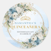 Chic Dusty Blue Gold Eucalyptus 15th Birthday Stic Ronde Sticker (Voorkant)