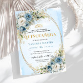 Chic Dusty Blue Gold Greenery 15th Birthday Invite Kaart