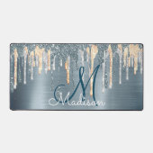 Chic dusty blue gouddruppelmonogram bureaumat (Voorkant)