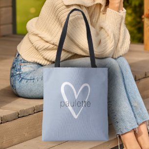 Chic Dusty Blue Heart, speciaal aangepast Tote Bag