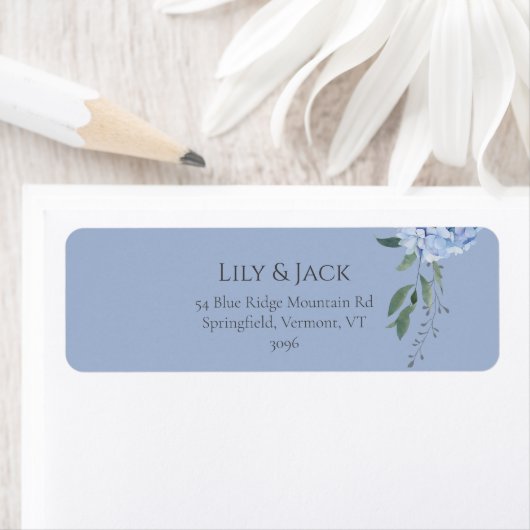 Chic Dusty Blue Hydrangea Floral retouradres Etiket (Insitu)