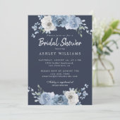 Chic Dusty Blue Ivory Roos Donkerblauw Vrijgezelle Kaart (Staand voorkant)