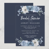 Chic Dusty Blue Ivory Roos Donkerblauw Vrijgezelle Kaart (Voorkant / Achterkant)