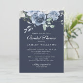 Chic Dusty Blue Ivory Roos Donkerblauw Vrijgezelle Kaart (Staand voorkant)