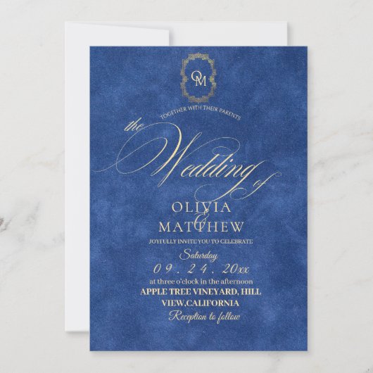 Chic Dusty Blue Minimalist Wedding Kaart (Voorkant)