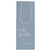 Chic Dusty Blue Minimalistische Liefde & Bedankt Wijn Cadeautas (Voorkant)