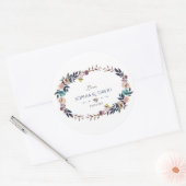 Chic Dusty Blue Misty Roos krans bruiloft Ronde Sticker (Envelop)
