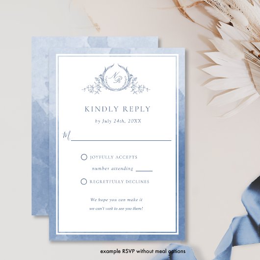 Chic Dusty Blue Monogram en Waterverf RSVP