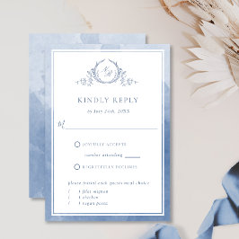 Chic Dusty Blue Monogram en Waterverf RSVP Kaartje
