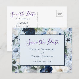 Chic Dusty Blue Navy Floral Save the Date Aankondigingskaart