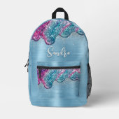 Chic dusty blue paarse druppelt monogram druppelen bedrukte rugzak (Voorkant)