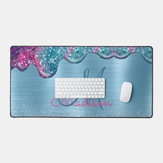 Chic dusty blue paarse druppelt monogram druppelen bureaumat (Keyboard & Muis)