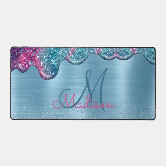Chic dusty blue paarse druppelt monogram druppelen bureaumat (Voorkant)