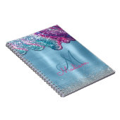 Chic dusty blue paarse druppelt monogram druppelen notitieboek (Rechterzijde)