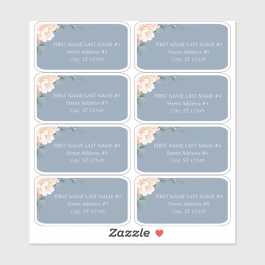 Chic Dusty Blue Peach Floral Wedding Guest Address Sticker (Vel)