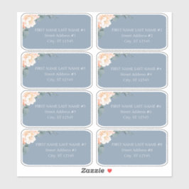 Chic Dusty Blue Peach Floral Wedding Guest Address Sticker
