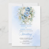 Chic Dusty Blue Peony Botanical Gold Wedding Invit Kaart (Voorkant)