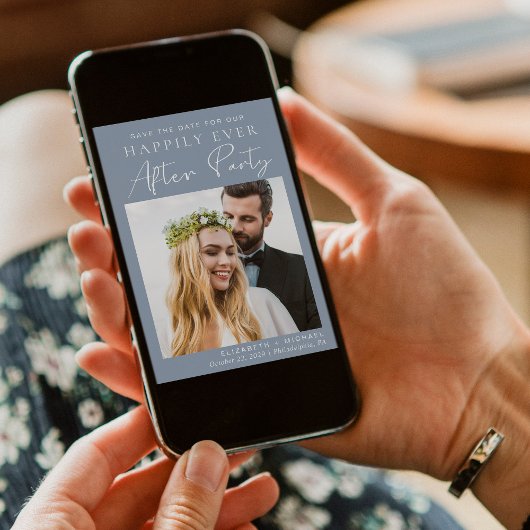 Chic Dusty Blue Photo Wedding Reception Save The Date