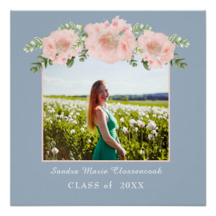 Chic Dusty Blue Pink floral afstuderen klasse 2021 Perfect Poster