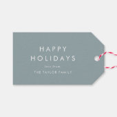 Chic | Dusty Blue Prettige feestdagen Family Kerst Cadeaulabel (Voorkant (Horizontaal))