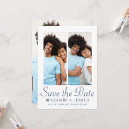 Chic Dusty Blue Script Photo Wedding Sla de datum 