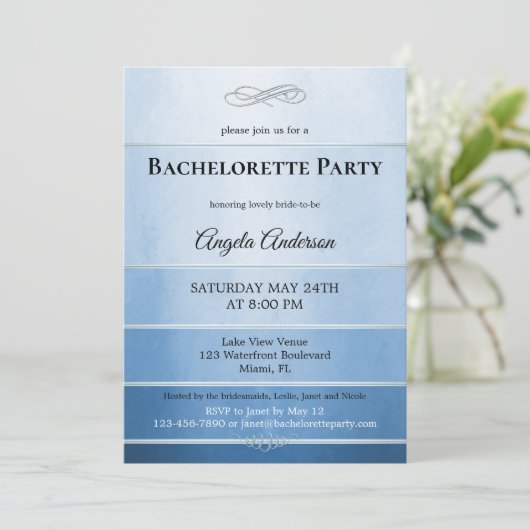 Chic Dusty Blue Striped Bachelorette Kaart (Staand voorkant)