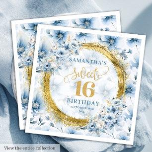 Chic Dusty Blue Sweet Sixteen Gold Glitter servett Servet