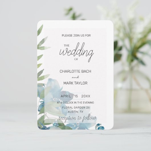 Chic Dusty Blue Waterverf Floral Kaart (Staand voorkant)
