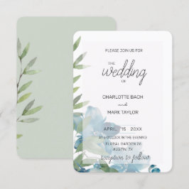 Chic Dusty Blue Waterverf Floral Kaart