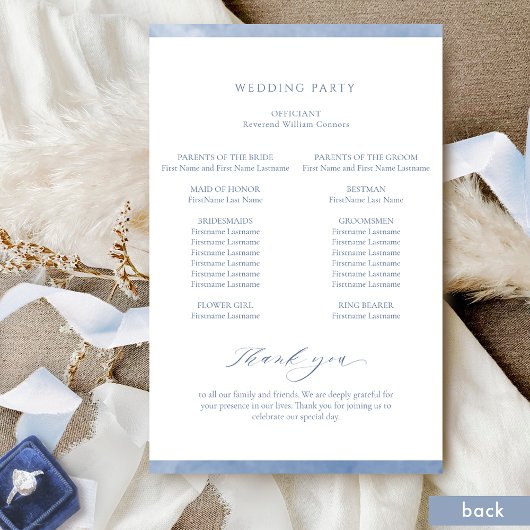 Chic Dusty Blue Waterverf Lijst Wedding Programme