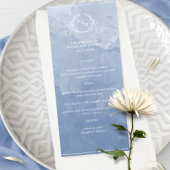Chic Dusty Blue Waterverf, Monogram Wedding Menu
