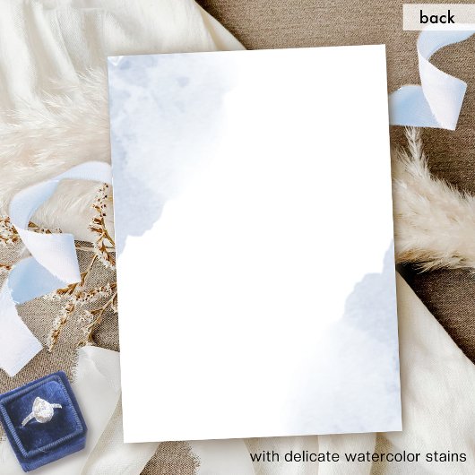 Chic Dusty Blue Waterverf Stains Monogram Weddensc Kaart