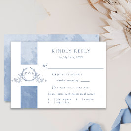 Chic Dusty Blue Waterverf Wedding Monogram RSVP