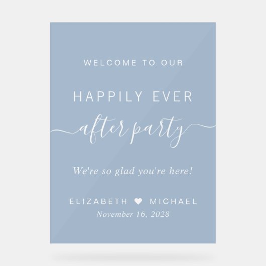 Chic Dusty Blue Wedding Reception Welcome Acryl Bord (Voorkant)