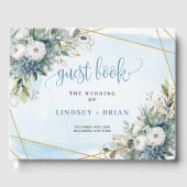 Chic Dusty Blue White Gold Floral Guest Book Gastenboek (Voorkant)