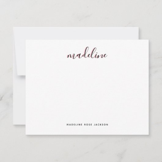 Chic Dusty Blush Pink met zwarte Calligrafienaam Notitiekaartje (Voorkant)