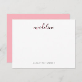 Chic Dusty Blush Pink met zwarte Calligrafienaam Notitiekaartje