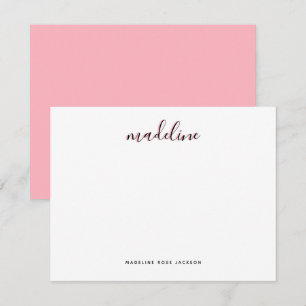 Chic Dusty Blush Pink met zwarte Calligrafienaam Notitiekaartje