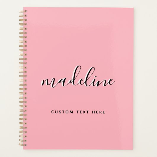 Chic Dusty Blush Pink met zwarte Calligrafienaam Planner (Voorkant)