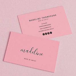 Chic Dusty Blush Pink met zwarte Calligrafienaam Visitekaartje