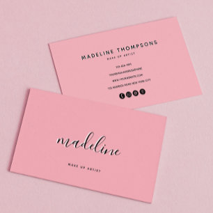 Chic Dusty Blush Pink met zwarte Calligrafienaam Visitekaartje